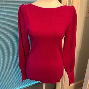 Ann Taylor fuscia colored sweater with rhinestone button detail